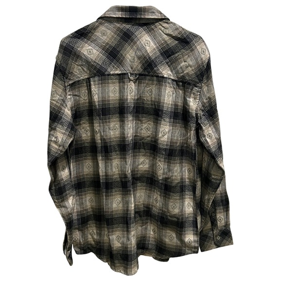 Hurley‎ Regular Fit Long Sleeve Flannel Shirt Medium Gray Plaid Pocket Flaps NWT - Picture 3 of 5